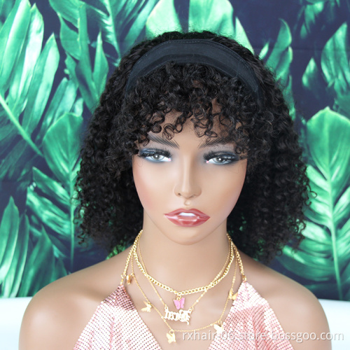 New Arrival Hot Sale Kinky Curly Headband Wig With Detachable Bangs Scalf Wig, Brazilian Glueless Human Hair Wig